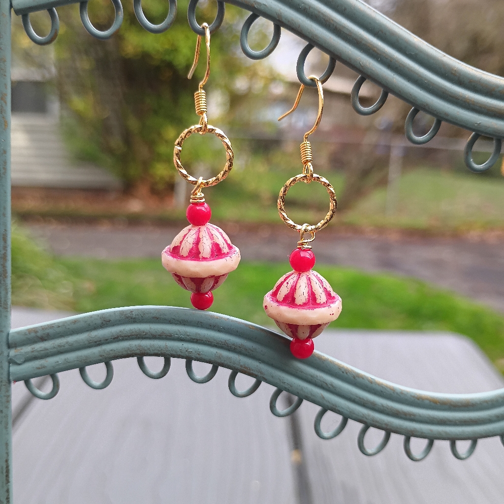 Elegant Gold And Red Dangle Earrings
